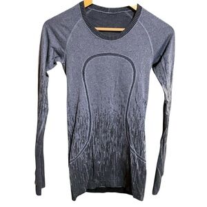 Lululemon Run Swiftly Tech Long Sleeve Crew Heathered Deep Navy Sz 4